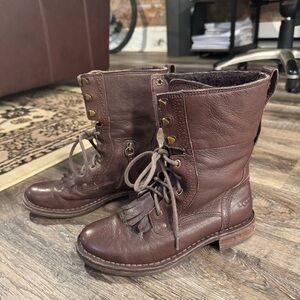 UGG Women's Jena Fashion Boots (Brown Lace up Leather)